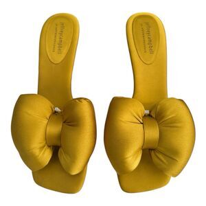 Jeffrey Campbell Heels Women’s 10 Bow Down Big Bow Sandal Yellow Gold Satin